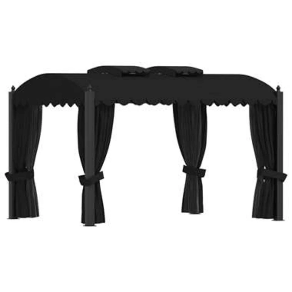 VidaXL Prieel Met Gordijnen 3x4 M Staal Antraciet 3 VidaXL Prieel Met Gordijnen 3x4 M Staal Antraciet