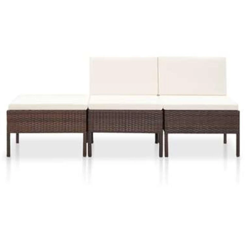 VidaXL 3-delige Loungeset Met Kussens Poly Rattan Bruin 5 VidaXL 3-delige Loungeset Met Kussens Poly Rattan Bruin - Afbeelding 3