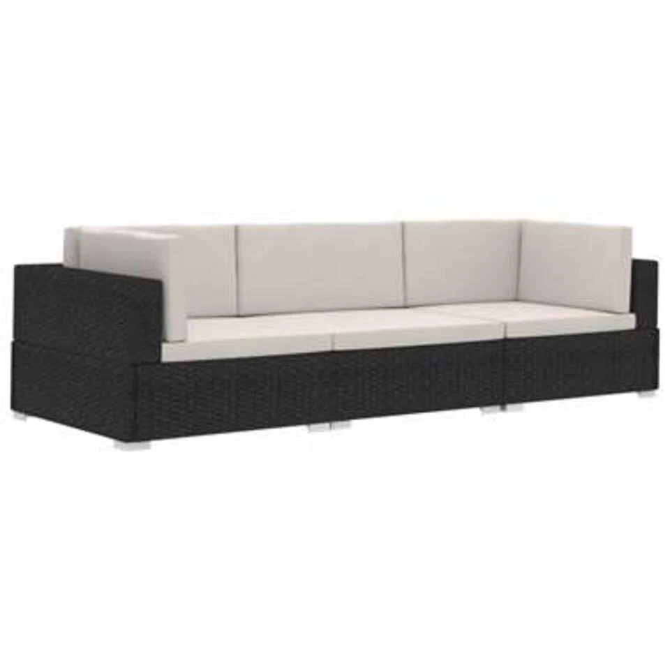 VidaXL 3-delige Loungeset Met Kussens Poly Rattan Zwart 3 VidaXL 3-delige Loungeset Met Kussens Poly Rattan Zwart
