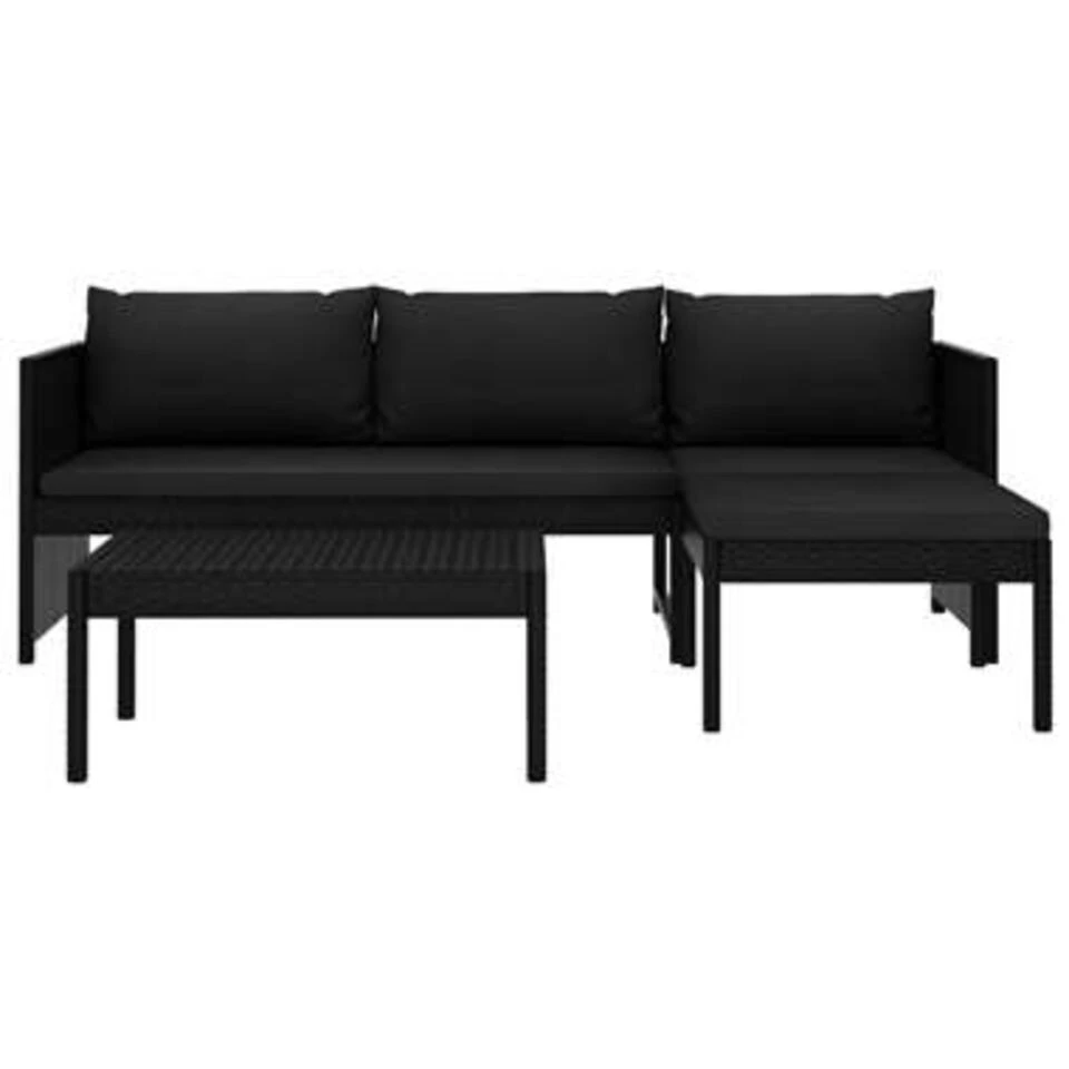 VidaXL 3-delige Loungeset Met Kussens Poly Rattan Zwart 6 VidaXL 3-delige Loungeset Met Kussens Poly Rattan Zwart - Afbeelding 4