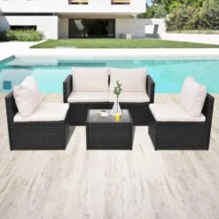VidaXL 5-delige Loungeset Met Kussens Poly Rattan Zwart 7 VidaXL 5-delige Loungeset Met Kussens Poly Rattan Zwart -Tuin & Buiten 1000005448 0101