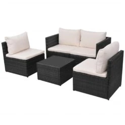 VidaXL 5-delige Loungeset Met Kussens Poly Rattan Zwart 8 VidaXL 5-delige Loungeset Met Kussens Poly Rattan Zwart -Tuin & Buiten 1000005448 0102