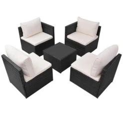 VidaXL 5-delige Loungeset Met Kussens Poly Rattan Zwart 9 VidaXL 5-delige Loungeset Met Kussens Poly Rattan Zwart -Tuin & Buiten 1000005448 0103