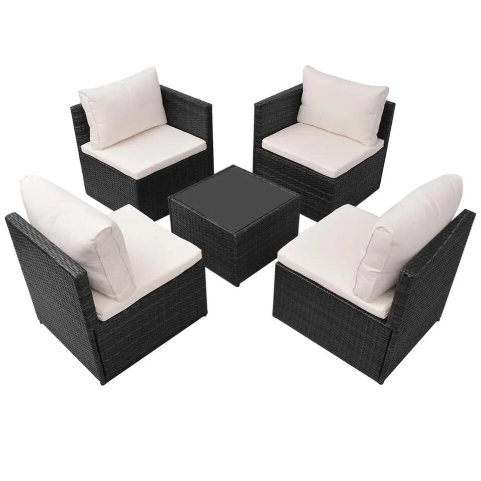 VidaXL 5-delige Loungeset Met Kussens Poly Rattan Zwart 6 VidaXL 5-delige Loungeset Met Kussens Poly Rattan Zwart - Afbeelding 4