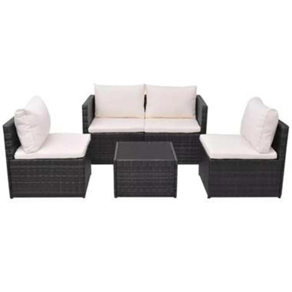VidaXL 5-delige Loungeset Met Kussens Poly Rattan Zwart 3 VidaXL 5-delige Loungeset Met Kussens Poly Rattan Zwart