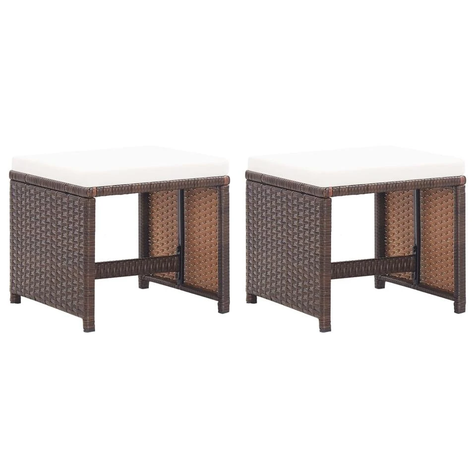 VidaXL Tuinkrukken 2 St Met Kussens Poly Rattan Bruin 3 VidaXL Tuinkrukken 2 St Met Kussens Poly Rattan Bruin
