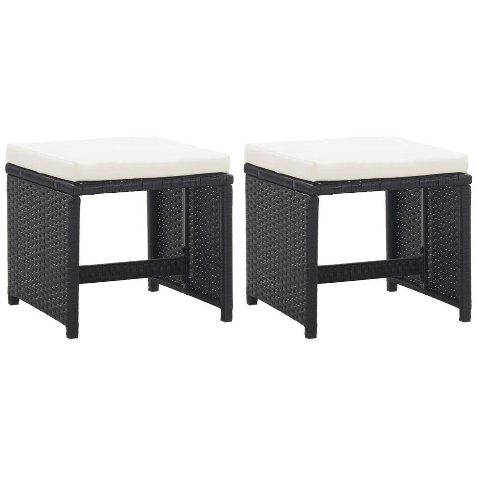 VidaXL Tuinkrukken 2 St Met Kussens Poly Rattan Zwart 3 VidaXL Tuinkrukken 2 St Met Kussens Poly Rattan Zwart