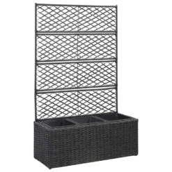 VidaXL Latwerkplantenbak Verhoogd Met Potten 83x30x130 Cm Rattan Zwart