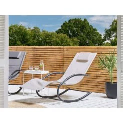 Beliani Tuinligstoel CARANO II - Beige Staal, Textiel 7 Beliani Tuinligstoel CARANO II - Beige Staal, Textiel -Tuin & Buiten 1000017797 0101