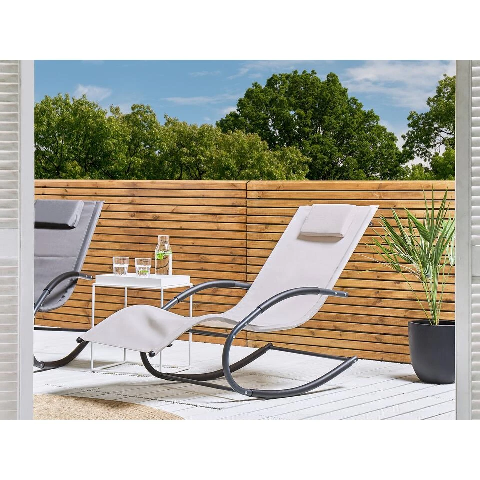 Beliani Tuinligstoel CARANO II - Beige Staal, Textiel 4 Beliani Tuinligstoel CARANO II - Beige Staal, Textiel - Afbeelding 2