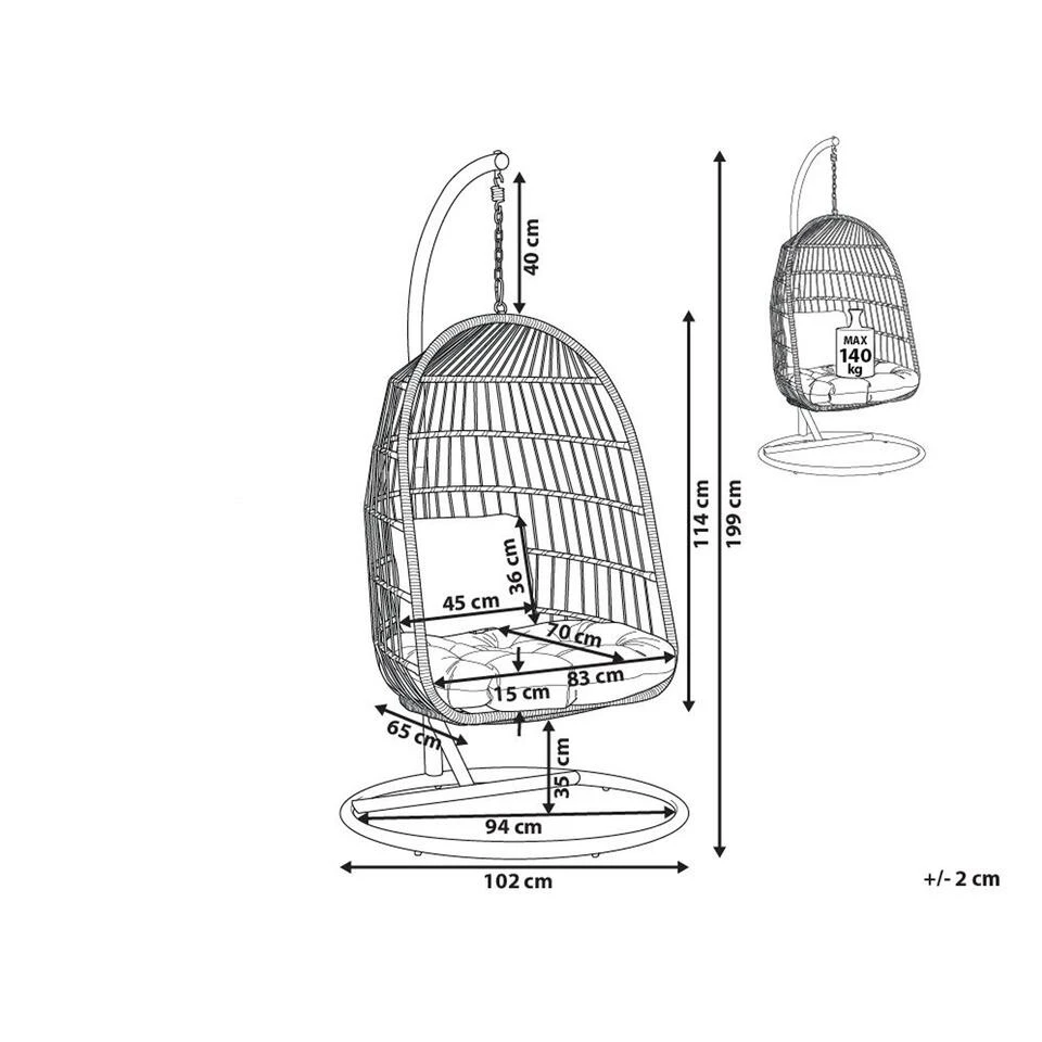 Beliani Hangstoel ALLERA - Zwart Polyester 5 Beliani Hangstoel ALLERA - Zwart Polyester - Afbeelding 3