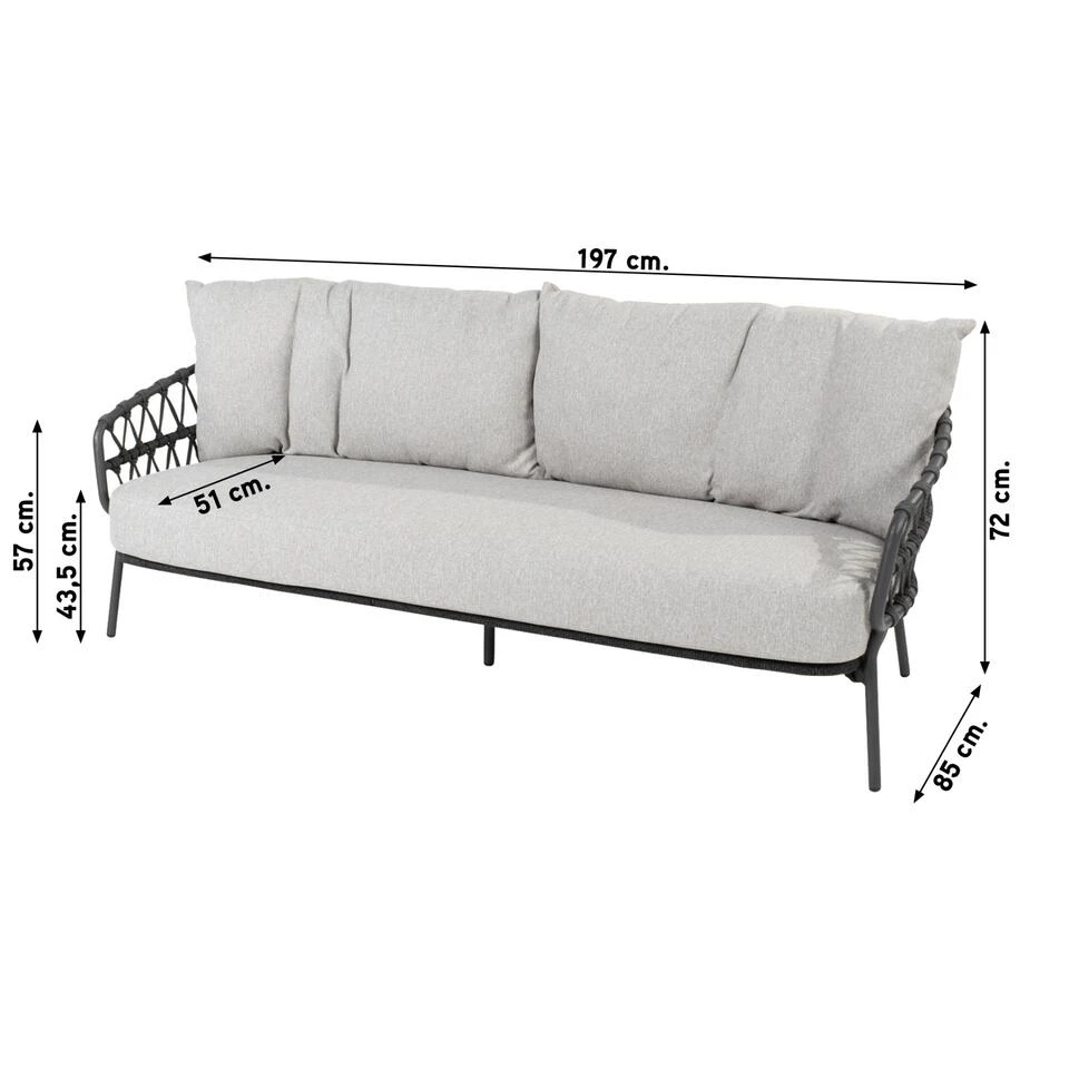 4 Seasons Calpi - 3-zits Loungebank - Antraciet 4 4 Seasons Calpi - 3-zits Loungebank - Antraciet - Afbeelding 2
