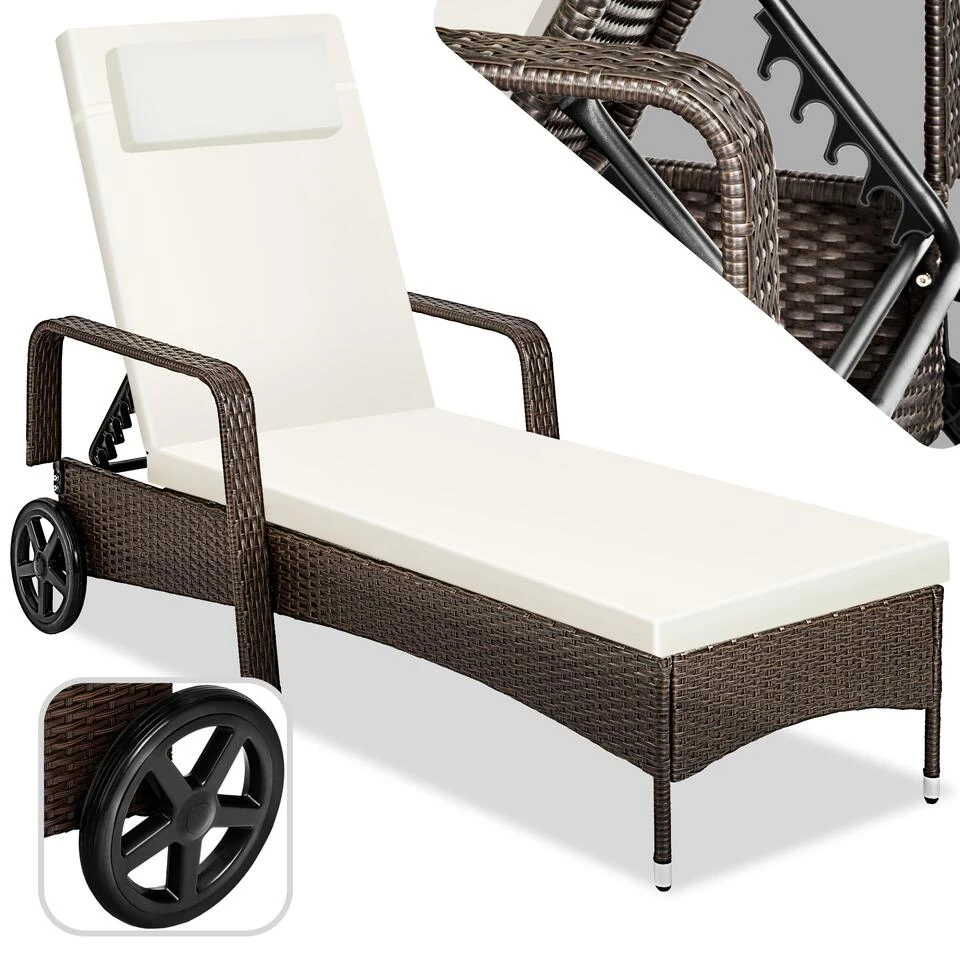 Tectake - Wicker Ligbed – Oudbruin - Afmetingen 200 X 70 X 33 Cm 3 Tectake - Wicker Ligbed – Oudbruin - Afmetingen 200 X 70 X 33 Cm