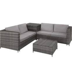 Tectake - Loungeset Siena - Wicker - Grijs