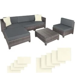 Tectake - Loungeset Met Tafel - Incl. 2 Overtreksets - Grijs