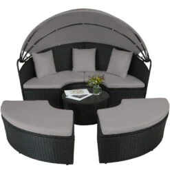 Tectake - Wicker Zonne-eiland Santorini - Diverse Kleuren - Zwart / Grijs -Tuin & Buiten 1000077890 0102