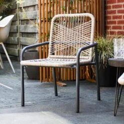 Tuinstoel Met Armleuning Nika Zand - 58,50x53x75,50 Cm - Touw - Beige -Tuin & Buiten 1000092419 0101