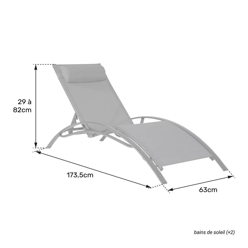 Happy Garden Zonnebedden GALAPAGOS - Grijs - Aluminium 6 Happy Garden Zonnebedden GALAPAGOS - Grijs - Aluminium - Afbeelding 4