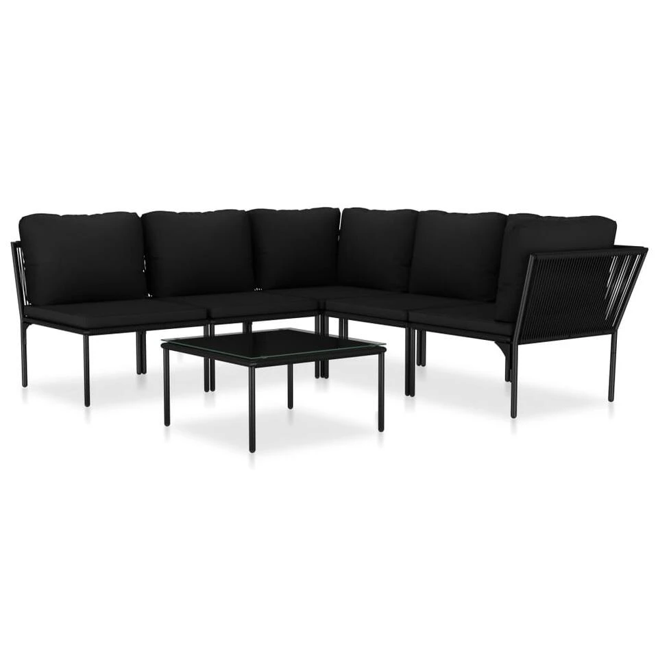 VidaXL 6-delige Loungeset Met Kussens PVC Zwart 3 VidaXL 6-delige Loungeset Met Kussens PVC Zwart