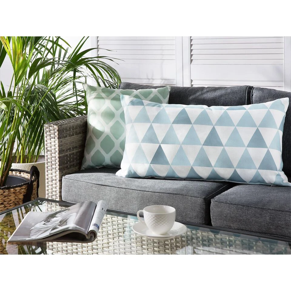 Beliani Buitenkussen TRIFOS - Blauw Polyester 4 Beliani Buitenkussen TRIFOS - Blauw Polyester - Afbeelding 2