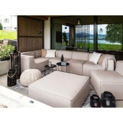 Beliani Loungeset AREZZO - Beige Polyester -Tuin & Buiten 49061cbf802b46a29278898953dcdd1a