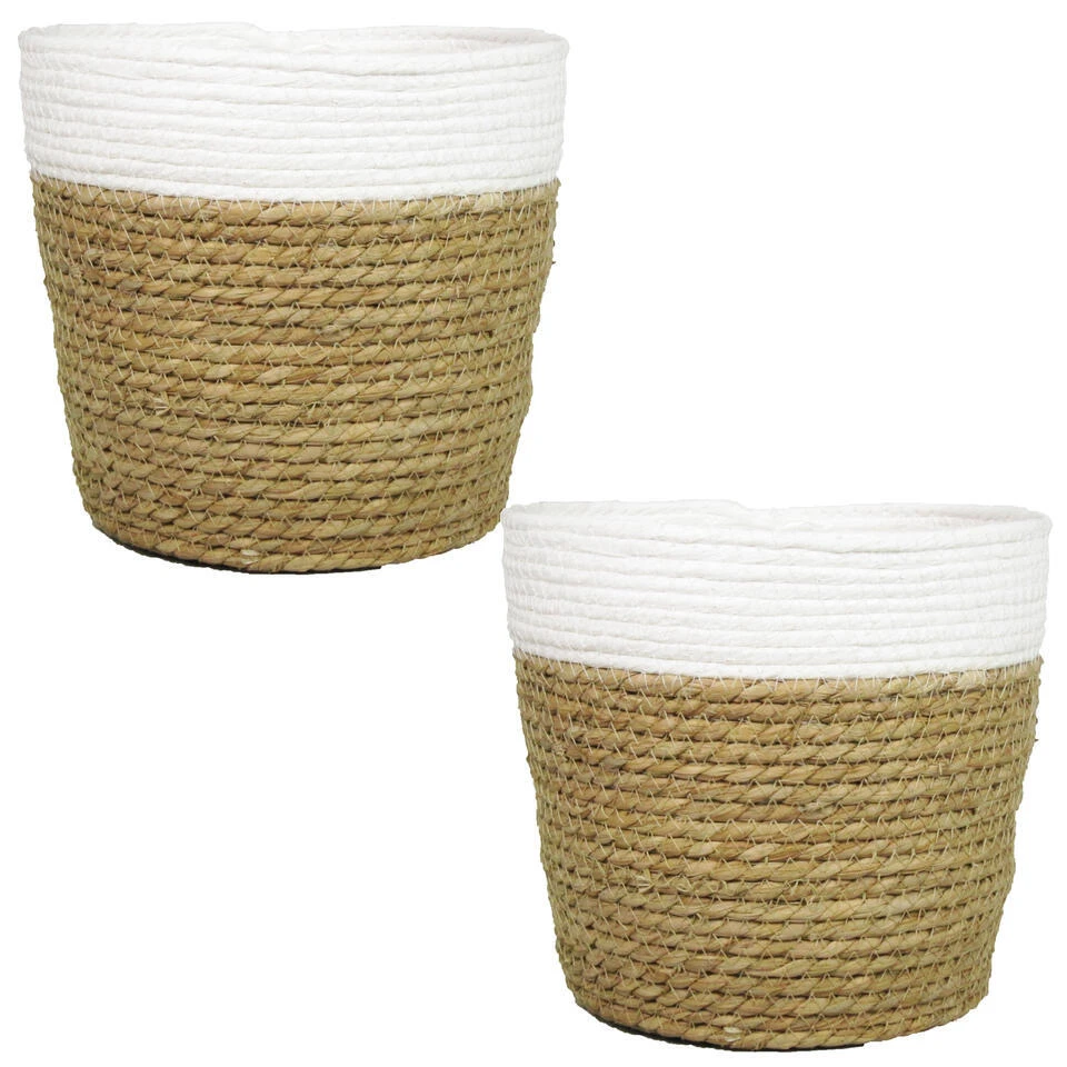 Bela Arte Bloempot - Rotan - Riet - Bruin Met Wit - 19 Cm 4 Bela Arte Bloempot - Rotan - Riet - Bruin Met Wit - 19 Cm - Afbeelding 2
