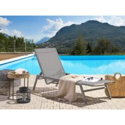 Beliani Tuinligstoel VERNAZZA - Grijs Staal, Textiel -Tuin & Buiten 8345d64940c7422fae3cc65223c7127b