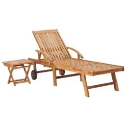 VidaXL Ligbedden 2 St Met Tafel Massief Teakhout -Tuin & Buiten 92a3c97f9fc44955a51bbf3b0421217b