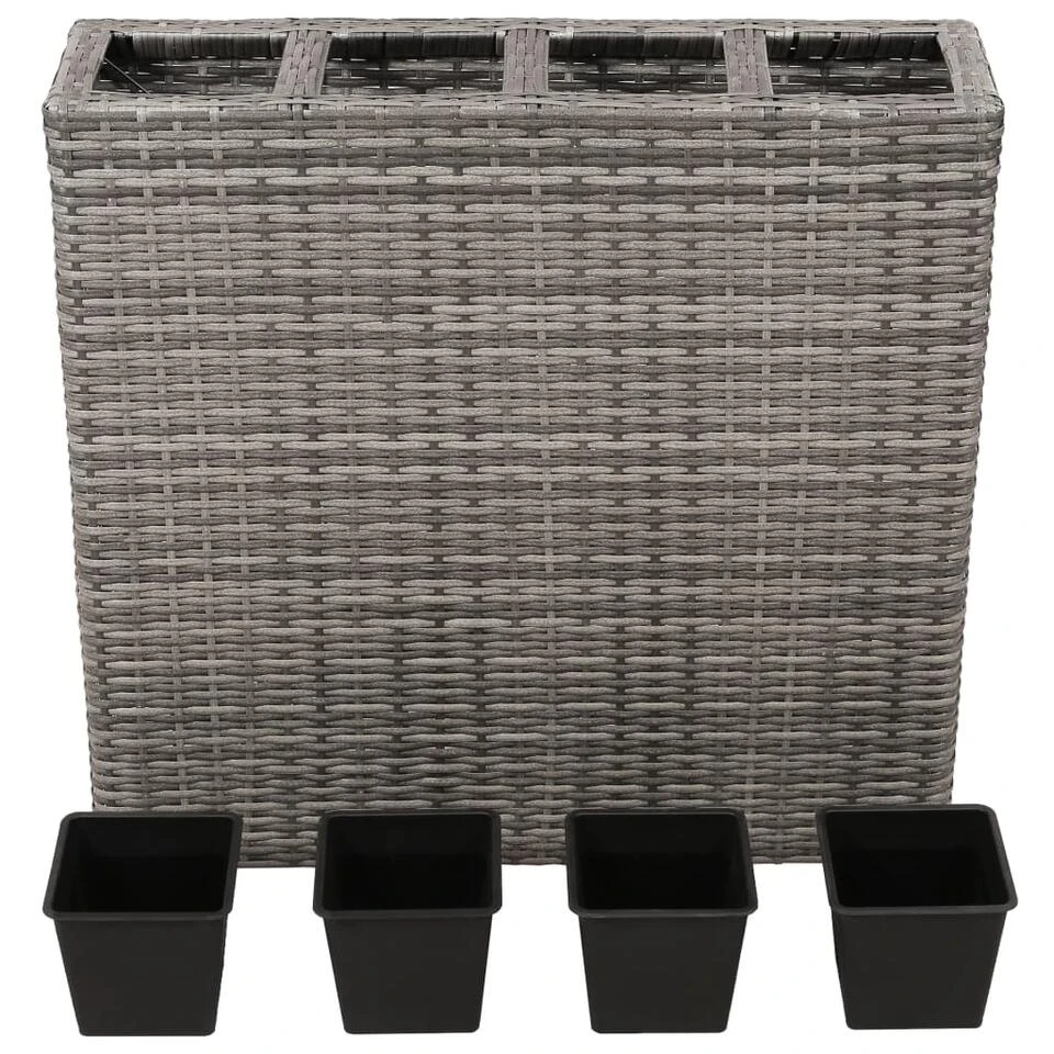 VidaXL Plantenbak Verhoogd Met 4 Potten Poly Rattan Grijs 4 VidaXL Plantenbak Verhoogd Met 4 Potten Poly Rattan Grijs - Afbeelding 2