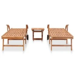 VidaXL Ligbedden 2 St Met Tafel Massief Teakhout -Tuin & Buiten a15bcb2338dc408da1bb4161e266a40a