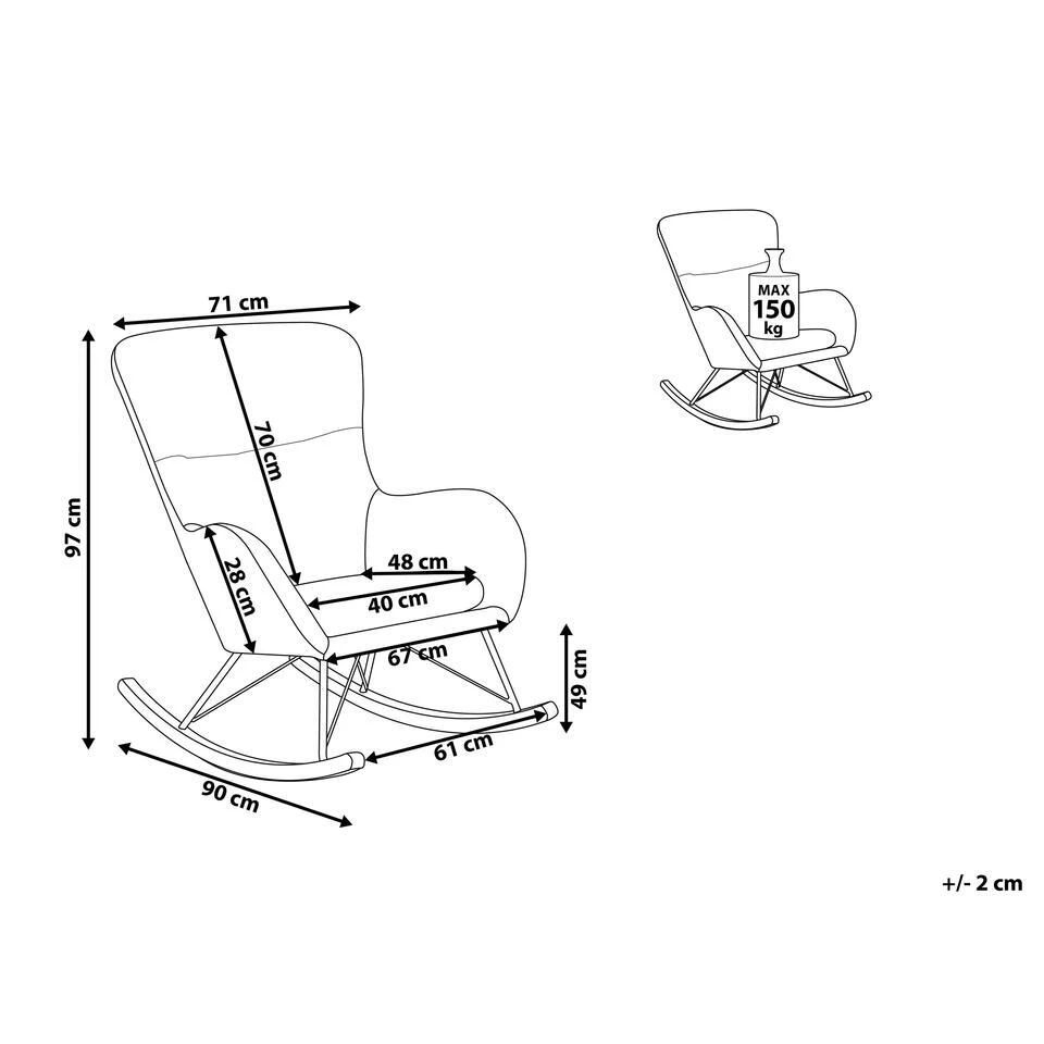 Beliani Schommelstoel ELLAN - Grijs Fluweel 4 Beliani Schommelstoel ELLAN - Grijs Fluweel - Afbeelding 2