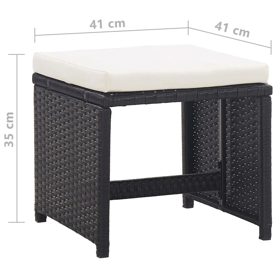 VidaXL Tuinkrukken 2 St Met Kussens Poly Rattan Zwart 6 VidaXL Tuinkrukken 2 St Met Kussens Poly Rattan Zwart - Afbeelding 4
