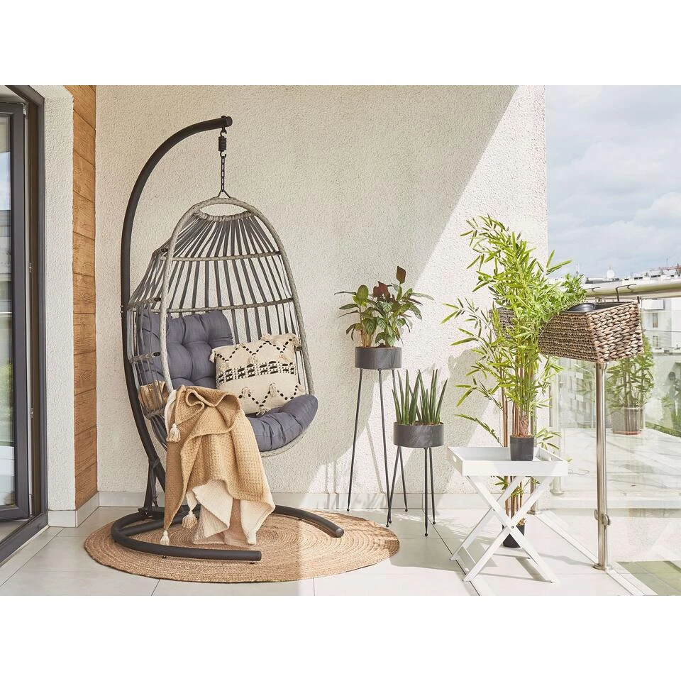 Beliani Hangstoel SESIA - Grijs Polyester, Pe Rotan 5 Beliani Hangstoel SESIA - Grijs Polyester, Pe Rotan - Afbeelding 3